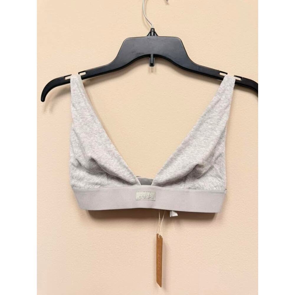 SKIMS COTTON RIB Plunge Bralette - Light Heather Grey Size M NWT #1862